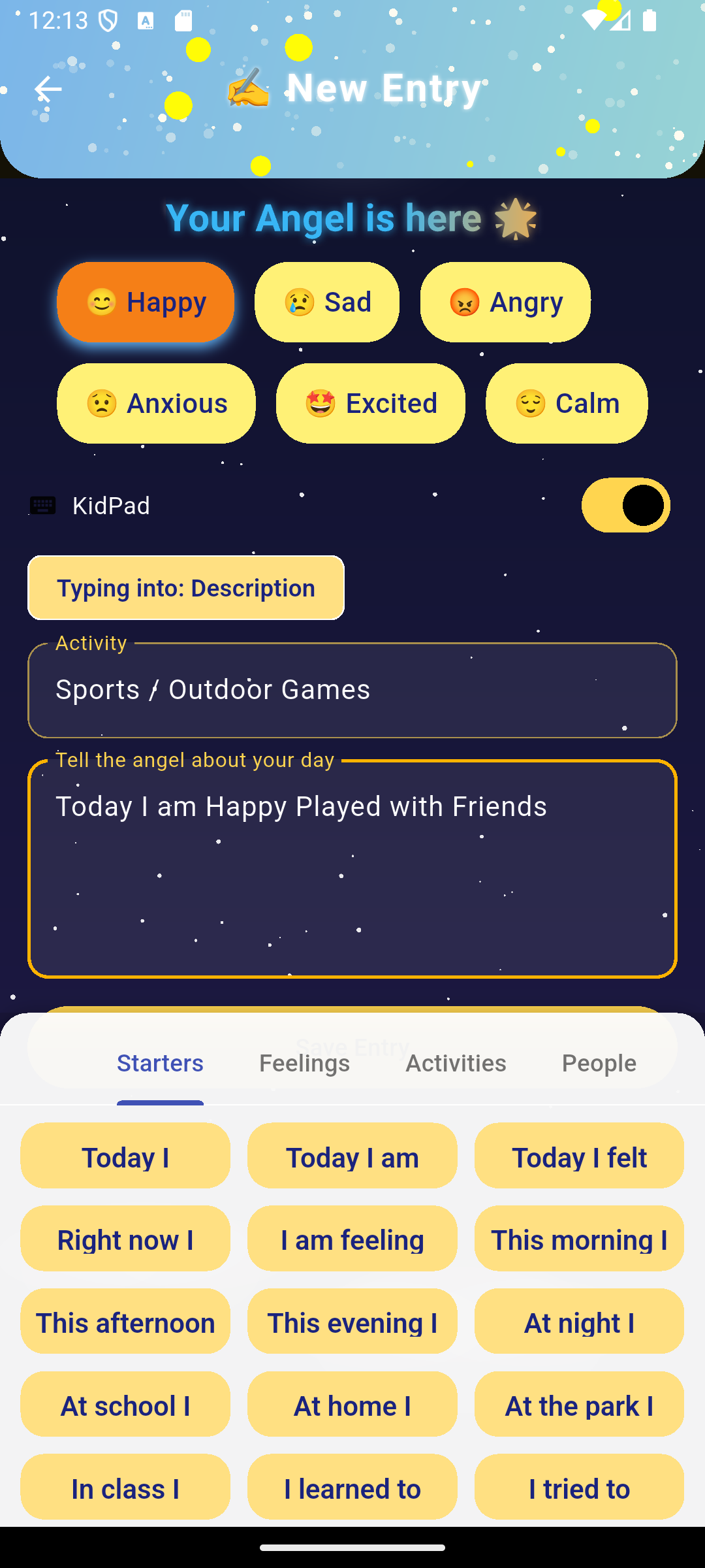 New Entry with moods and message