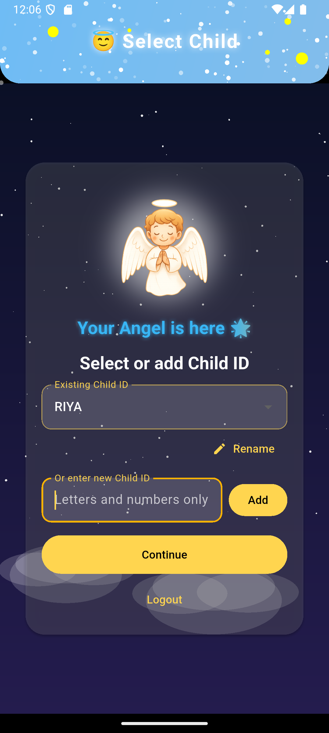 Child selection screen