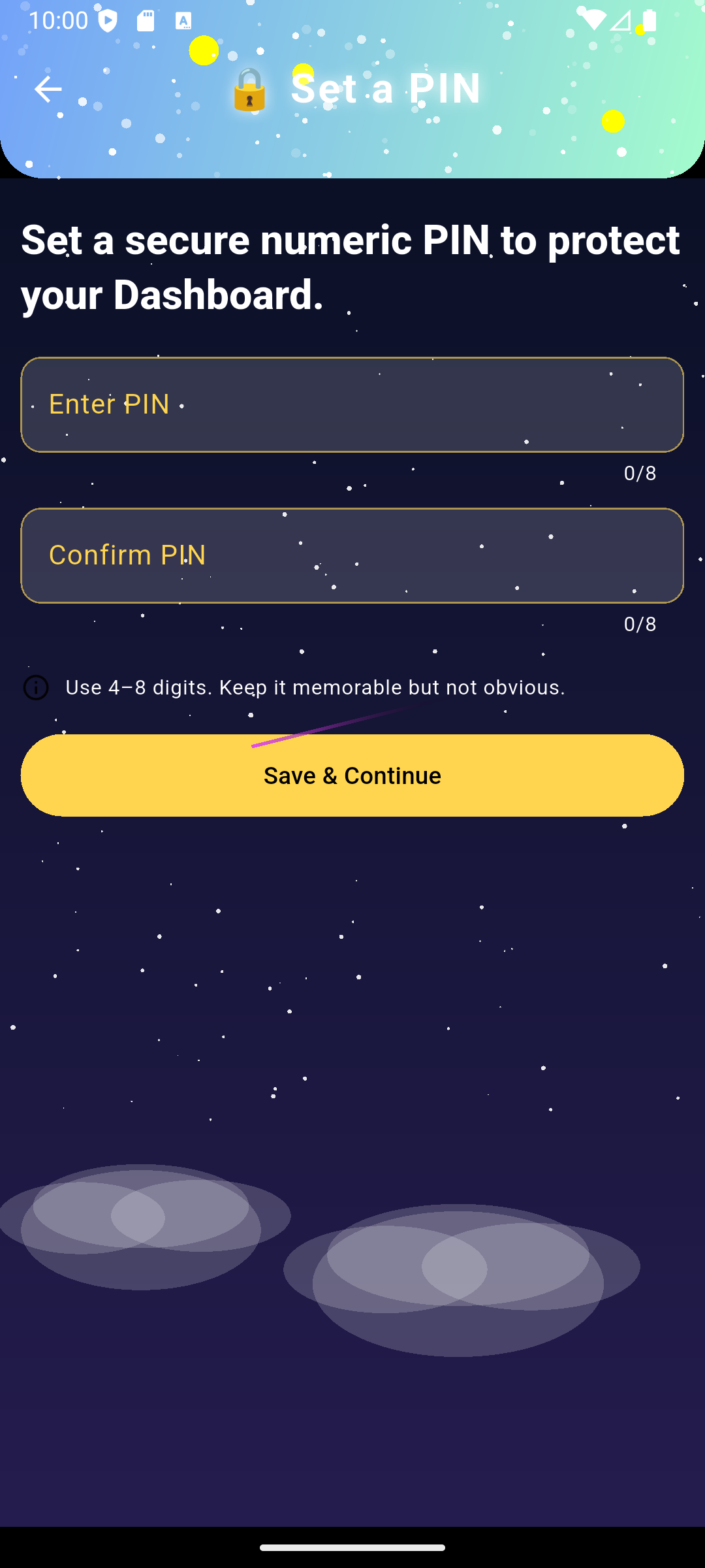 Child PIN setup screen